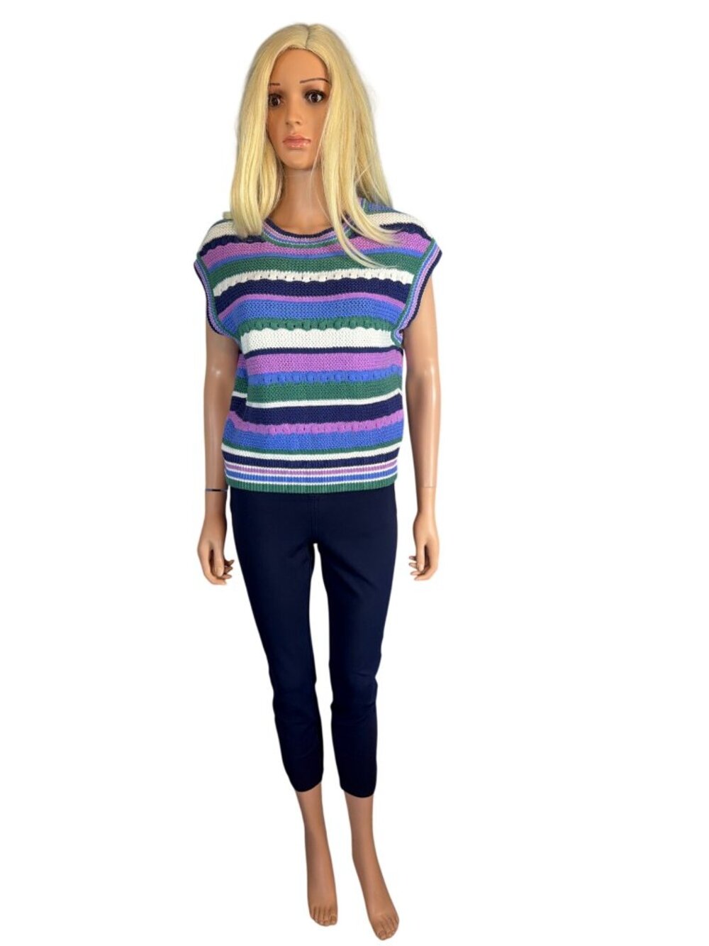 Marine Layer Rory Crochet Vest Cool Stripe Sleeveless Top Knitwear Small NWT - Picture 4 of 15